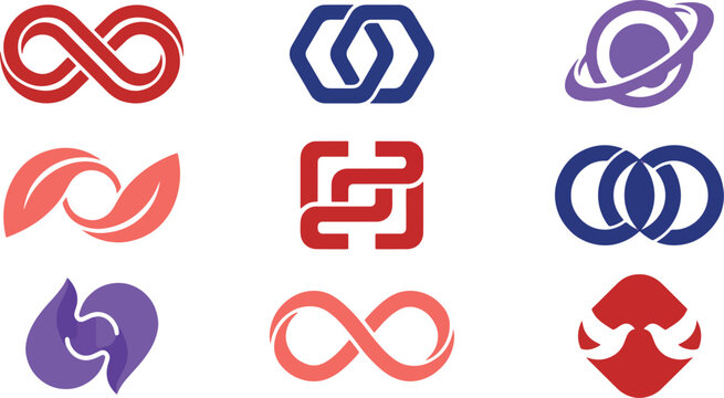Abstract infinity loop interlocking shape corporate logo icon set for modern business network vector design