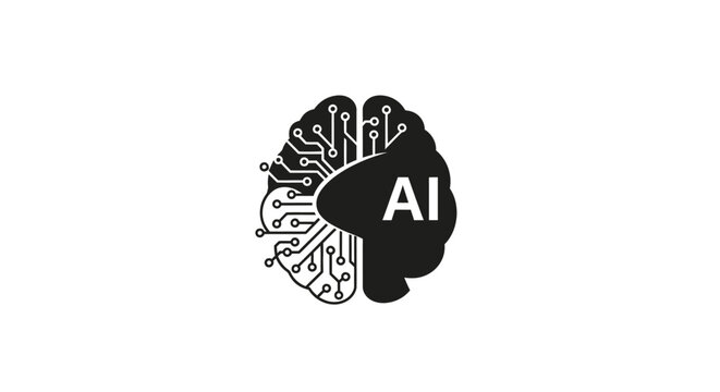 Artificial intelligence brain with circuitry logo with black white logo machine learning electronics technology innovation computing robotics