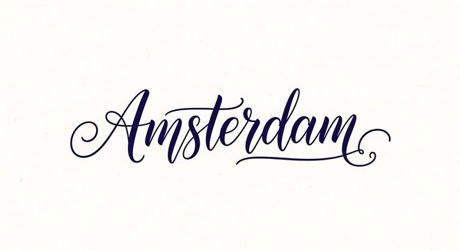 Elegant black calligraphy lettering amsterdam isolated on white background