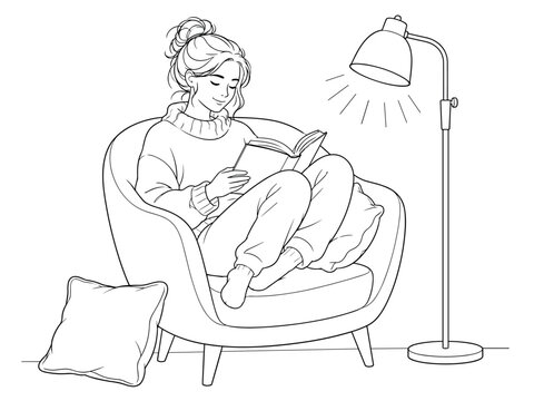 Cozy reading session in a comfortable chair with soft lighting