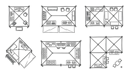 Farmers market tent illustrations collection, top-down view for vendor booth design © MonoShape