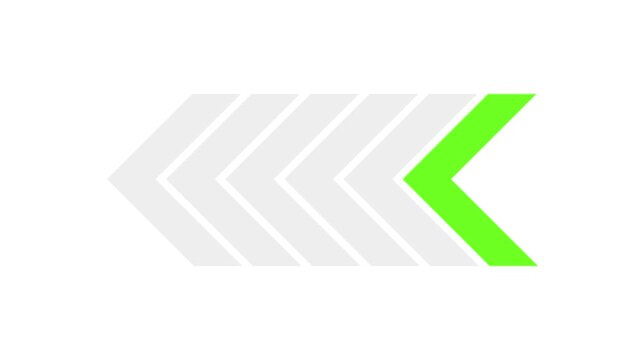 Animated traffic directional arrows sign. Left arrow for road direction. Animated green arrows for the overlay video layer