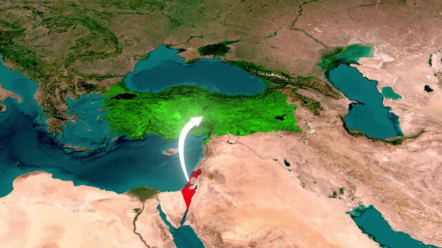 Turkey and Israel Political Map Zoom Animation