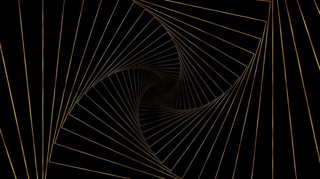 Golden spiral line tunnel background black negative space, optical depth, and clean geometric motion.