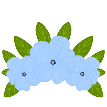 Bunch of Blue Flowers With Leaves