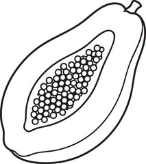Fototapeta premium Fresh Papaya Fruit Half Cut Minimalist Black Outline Vector Icon