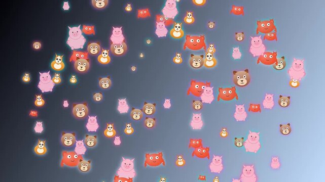 Animated background with floating cartoon animals and crab characters