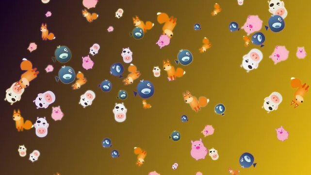 Cartoon Animals and Fish Falling Downwards Against Gradient Background