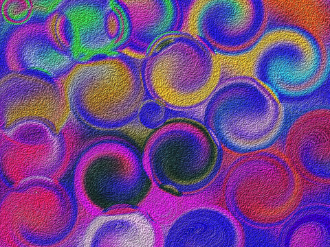 Vibrant abstract texture composition featuring overlapping circular swirl patterns in a multicolored digital art design