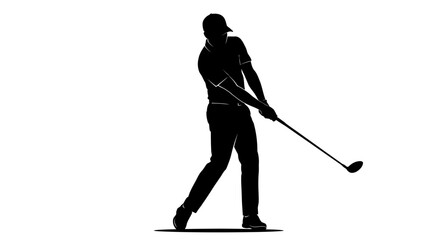 Fototapeta premium Professional golf player silhouette, male golfer swinging club vector illustration, black and white sports athlete graphic on white background