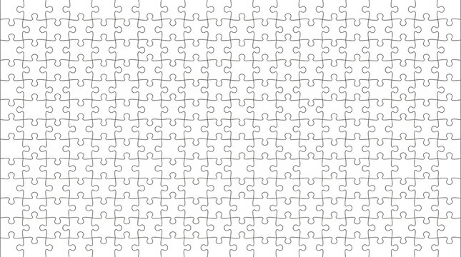 Blank white jigsaw puzzle template with empty pieces for custom design. Vector illustration of modular game board for DIY projects and creative bra...