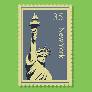 Vintage New York Statue of Liberty Postage Stamp Vector Illustration
