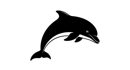 Black dolphin silhouette jumping out of water on white background with illustration graphic marine mammal animal simple design icon © Kamola