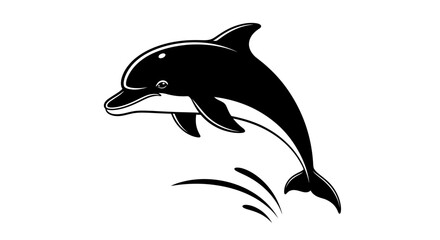 Black and white dolphin jumping out of water in minimalist illustration style with swimming leaping playful animal marine mammal ocean with sea © Kamola