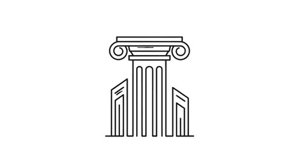 A minimalist line art illustration of a classical Ionic column integrated with modern building structures. © Kadita