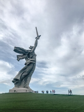 The Motherland Calls Monument on Mamayev Kurgan in Volgograd Under Dramatic Cloudy Sky