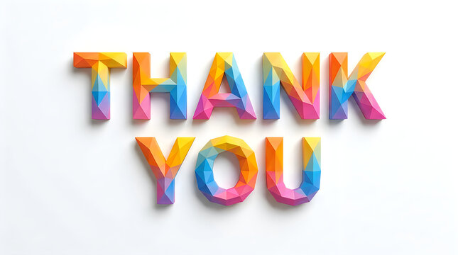 Thank you 3D text in low poly geometric style with rainbow gradient colors typography geometric gradient