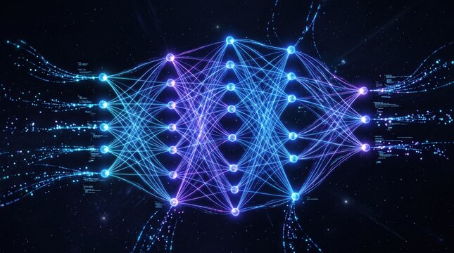 Neural network deep learning AI brain visualization, interconnected nodes and connections, machine learning algorithm, big data analysis, cognitive computing, digital transforma...