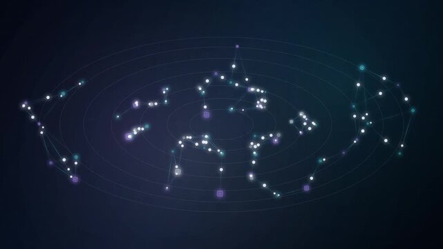 Abstract Digital Constellation Network with Glowing Stars on Dark Blue Background