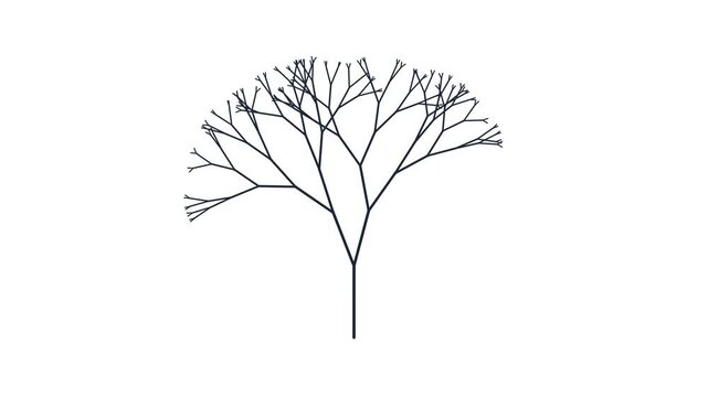 Minimalist Recursive Tree Branching Animation Representing Growth and Complexity on White