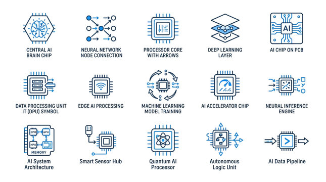 Collection of technology and machine learning icons.