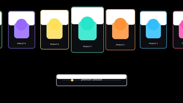Modern Digital User Interface Featuring Vibrant Colorful Interactive Card Elements and Sleek Navigation Slider for Web Application Design