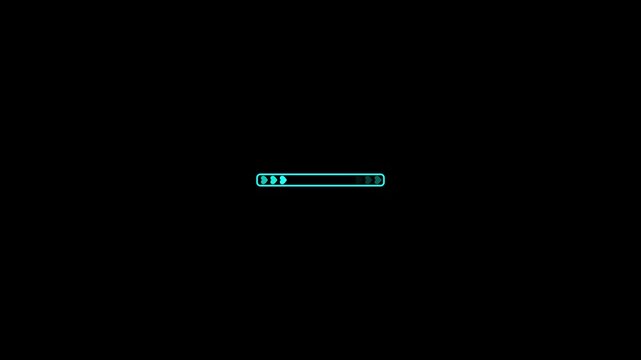 Animation  blue Loading Progress Bar Motion Graphic with Glowing Chevron Arrows on Black Background for System Error, Warning, Download, Buffering, and   Interface 4k stock  video.