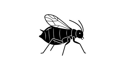Black silhouette of an aphid insect with wings on white background, vector illustration © illustration