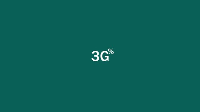 Animation  White  3G Percent Text Icon on Teal Blue  Background Motion Graphic for Mobile Network, Speed Test, Data Connection, and Tech  Interface 4k stock  video.