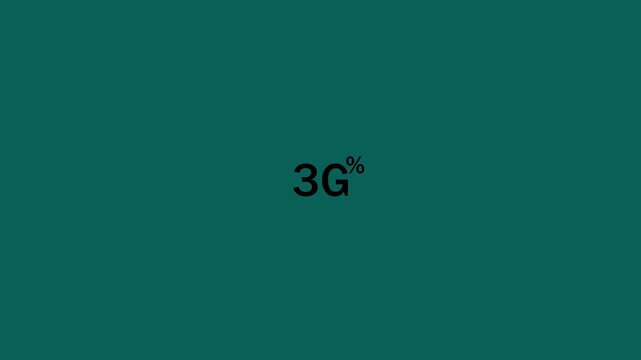 Animation  Black 3G Percent Text Icon on Teal Blue  Background Motion Graphic for Mobile Network, Speed Test, Data Connection, and Tech  Interface 4k stock  video.