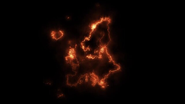 Glowing Europe Fire Map Motion Graphics isolated on Dark Background