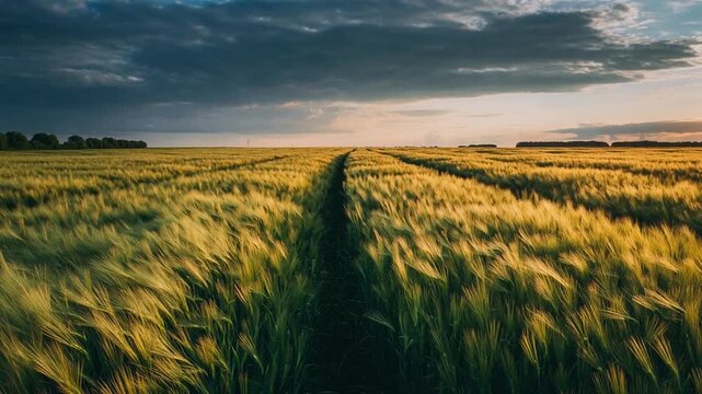 Grassy field timelapse blades gently swaying as cloud shadows drift across open terrain