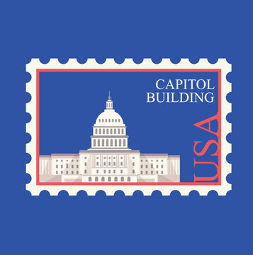 US Capitol Building Postage Stamp Vector Illustration
