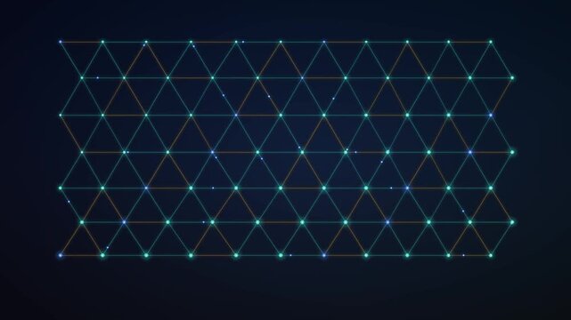Abstract digital network connection background with blue glowing geometric triangle grid lines and dots for technology and science