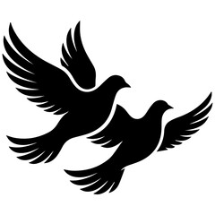 Fototapeta premium Two doves flying together. Silhouette of birds in flight representing peace and love.