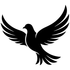 Fototapeta premium Flying dove silhouette with spread wings. Black bird icon representing peace and freedom.