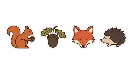 Cute cartoon forest animals and acorn illustration. © Samir
