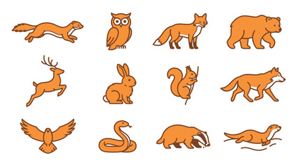Obraz premium Collection of Woodland Animals in Cartoon Style.