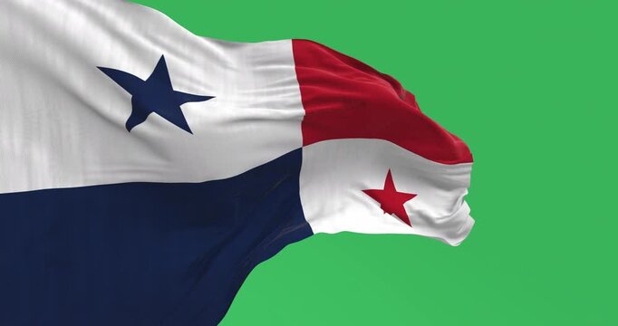 Panama national flag waving in the wind isolated on green background