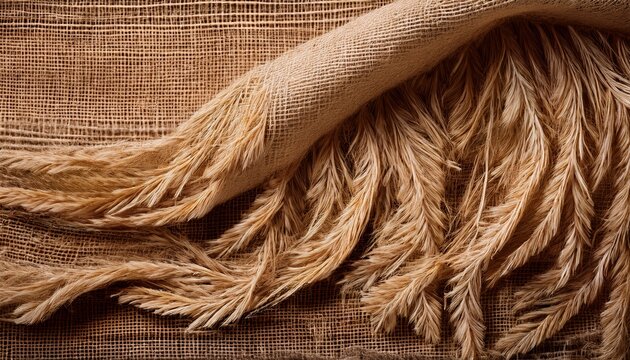 close up texture of natural burlap fabric with frayed edges