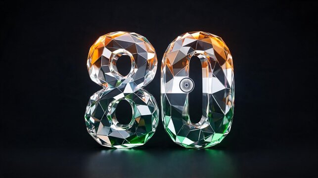 Transparent Polygon Glass Number Eighty with Tricolor Glow