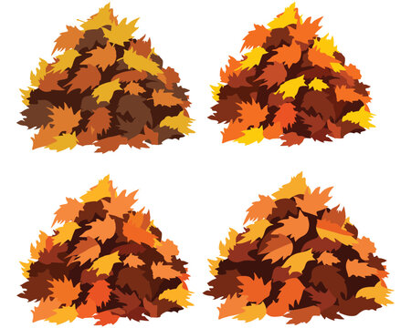 Set of four colorful autumn maple leaf piles for fall season vector illustration