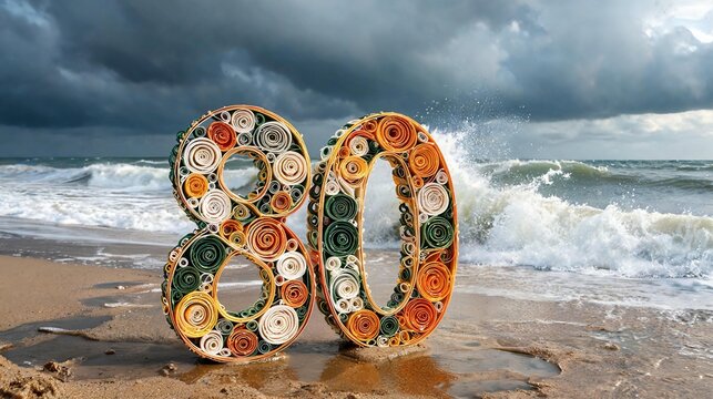 Paper Quilling Number Eighty in Indian Tricolor Colors