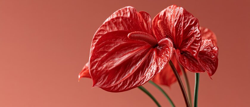 Vibrant Red Anthurium Flowers on Terracotta