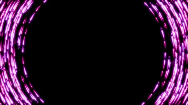 Romantic seamless loop animation of pink star particles moving along the edges on black background, elegant feminine frame template with copy space 3d render
