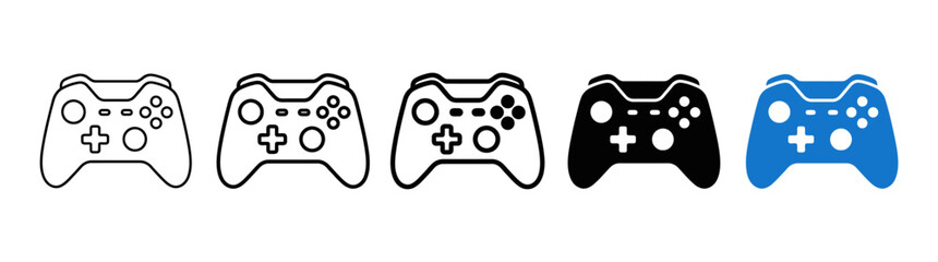 Video Game Controller Icons: Line Art, Silhouette, and Color Variations on White Background © zeinaditya
