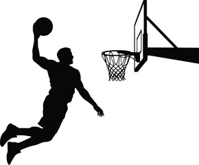 Basketball player silhouette, athlete dunking ball, sports vector icon © SEA VIEW