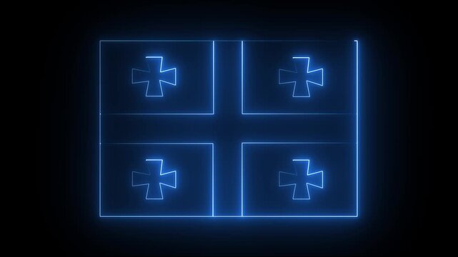 Georgian flag animation with glowing neon effect. animated Georgian blue color flag with black background .4k animation motion graphics video.