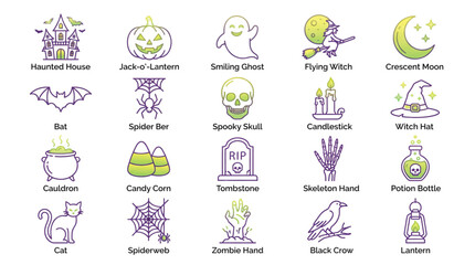 Fototapeta premium Modern Halloween Vector Icon Collection Premium Spooky Symbols Isolated on White Background