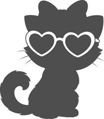 Cute cat silhouette with heart sunglasses, kitten vector icon, pet logo © SEA VIEW